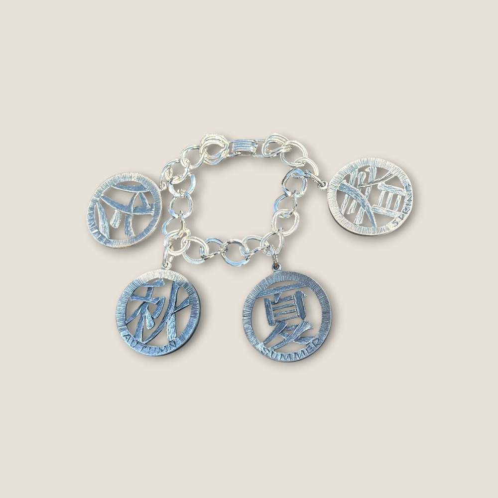 Vintage Napier Silver Tone Four‎ Seasons Charm Bracelet Spring Summer Autumn
